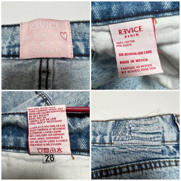 Revice High Rise Button Fly Straight Leg Jeans SIZE 28 x 30 Destroyed Blue - Picture 3 of 10